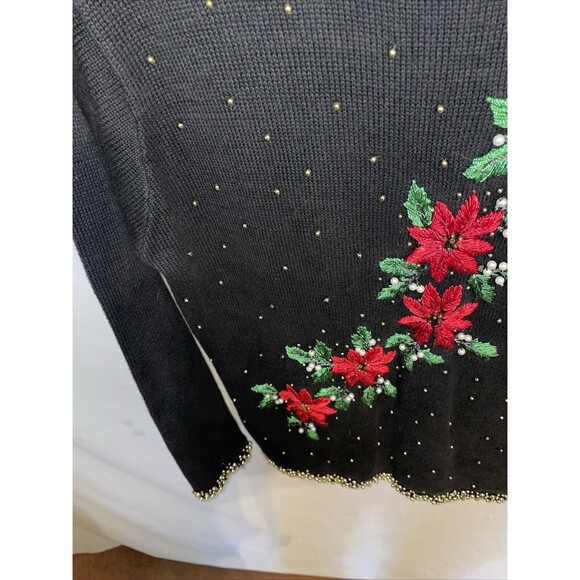 B.P. Design Women’s Christmas Sweater Size Small Black Floral Holly Gold Beads - Picture 6 of 12